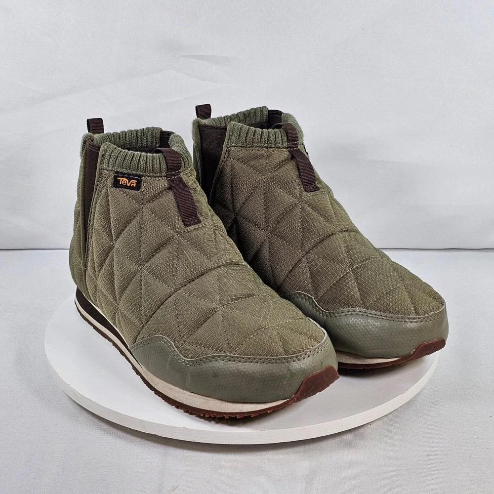 Teva ReEmber Mid Olive Green Quilted Slip On Booties 1123431 Womens 9